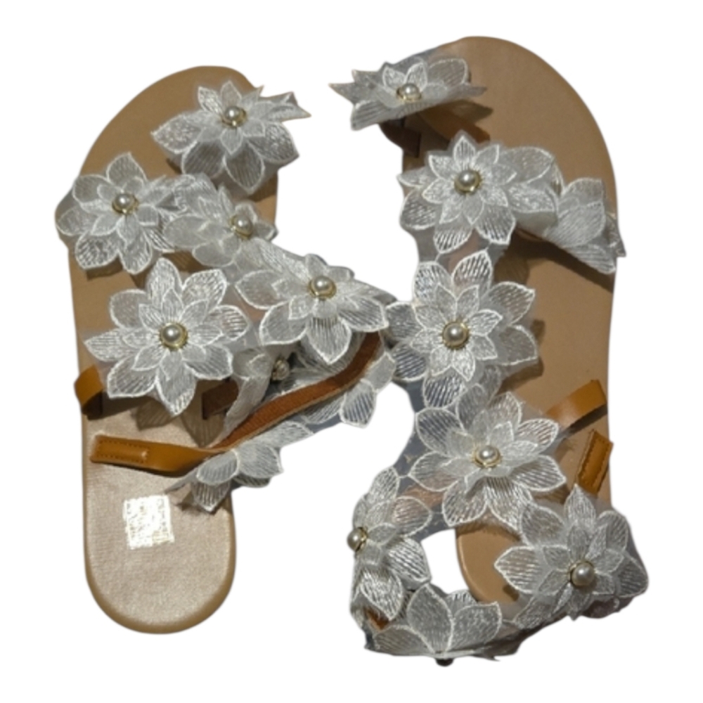 Floral Embellished White Sandals